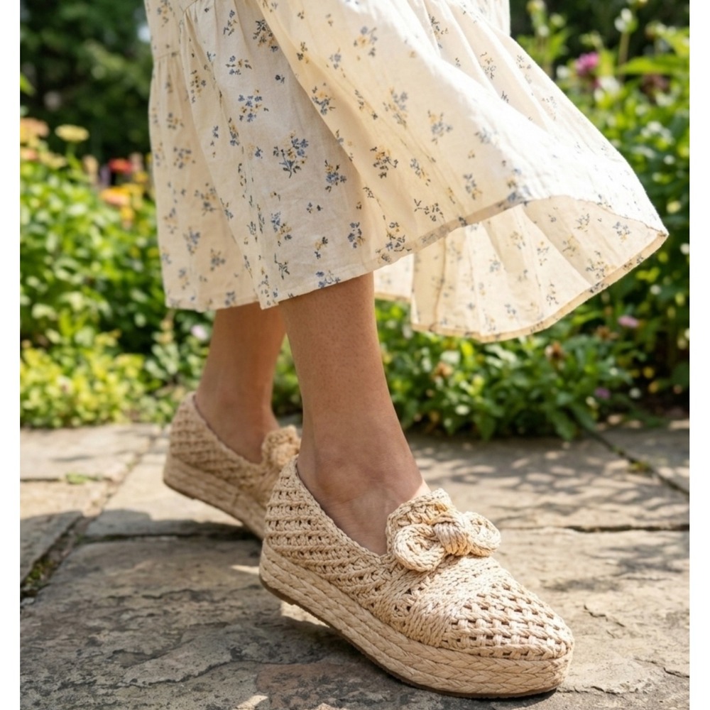 Coconuts by Matisse Woven Raffia Platform Loafers Natural Beige Size 7M
